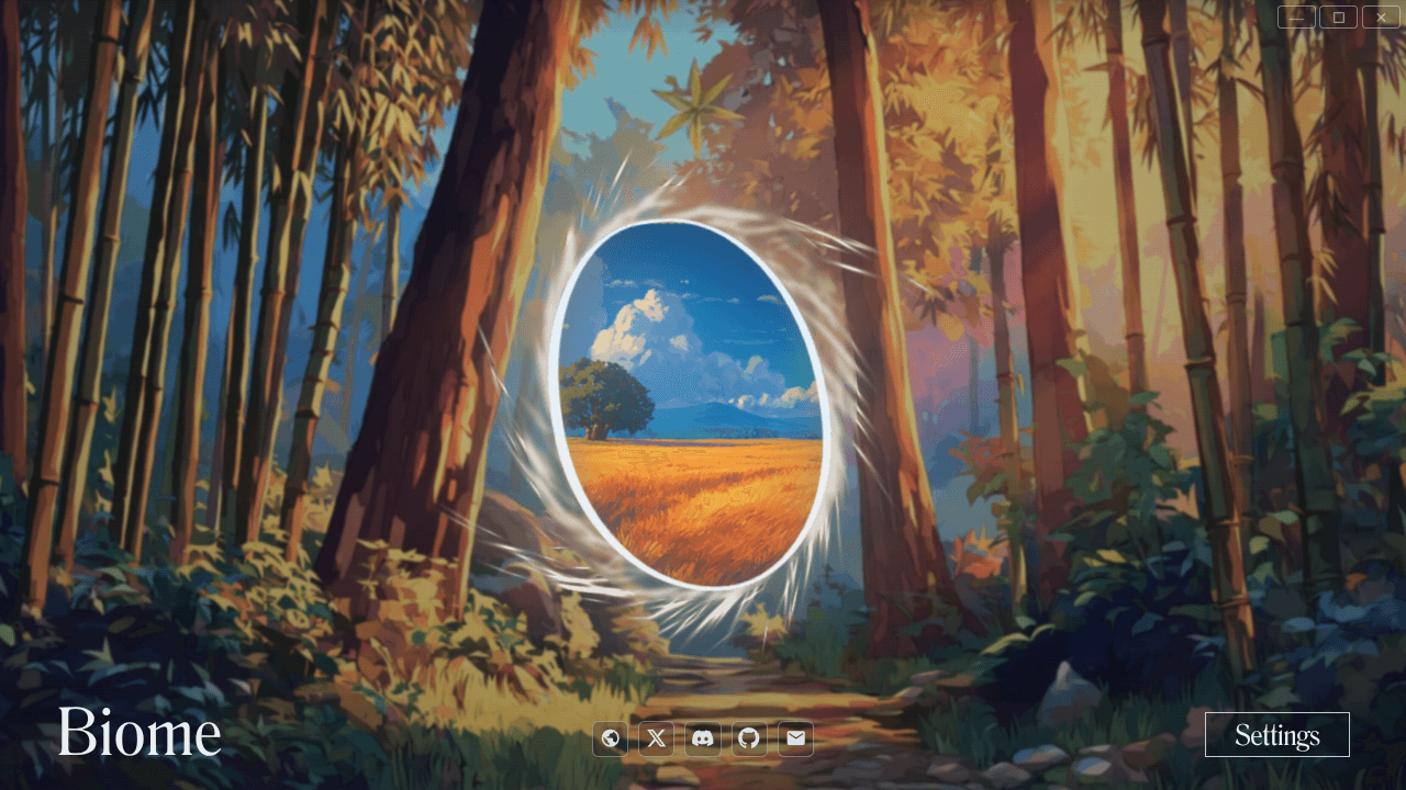 Biome desktop client showing an AI-generated world with a portal